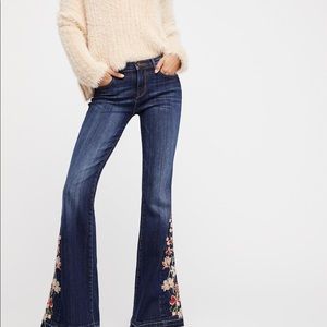 Freepeople driftwood embroidered flare jeans